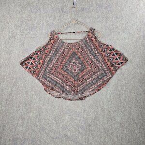 Rue21 Womens Short Sleeve Geometric Crop Top Multicolor Size M Casual Loose Fit